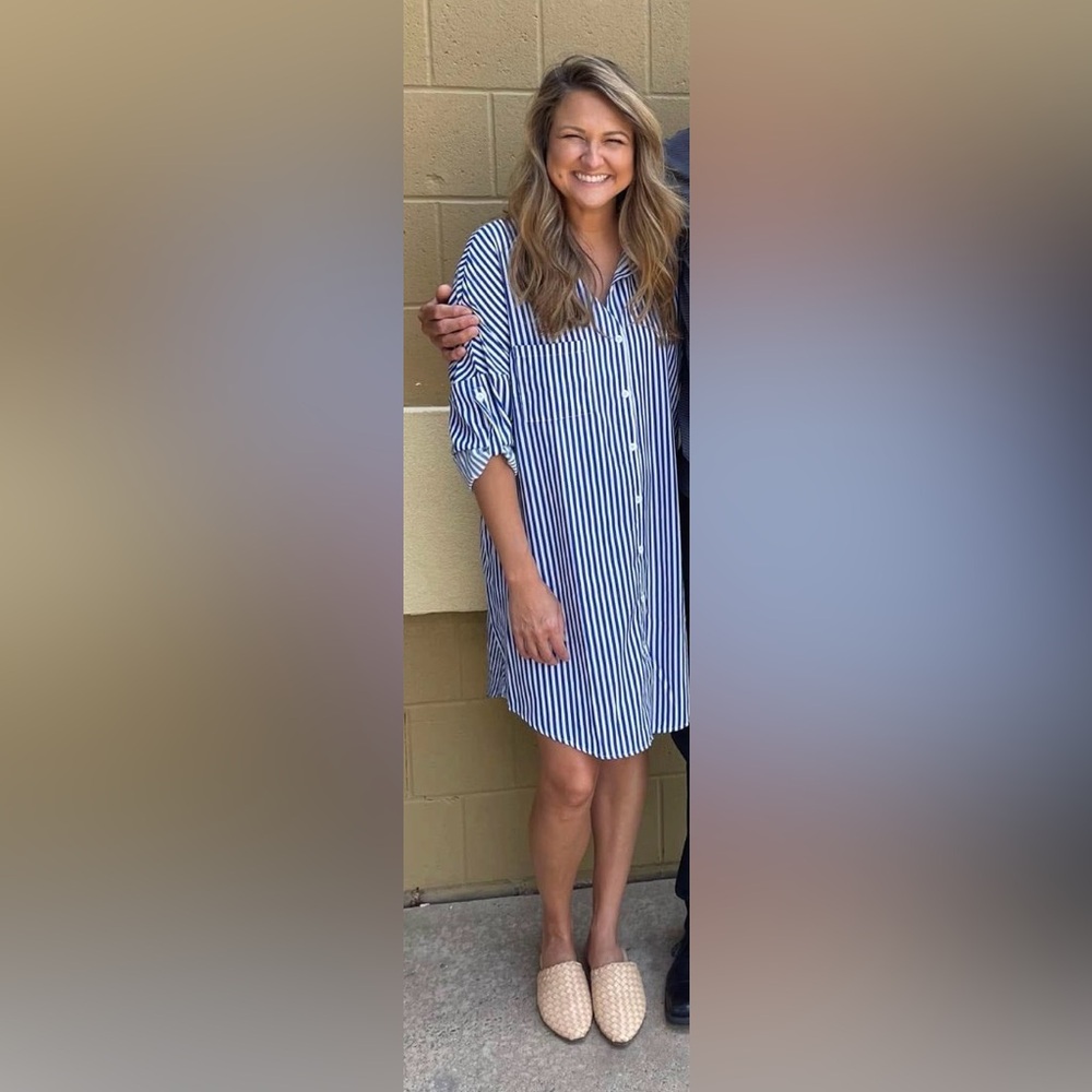Blue & White Striped Button-Up  Dress